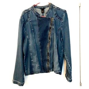 Denim moto jacket, with zipper